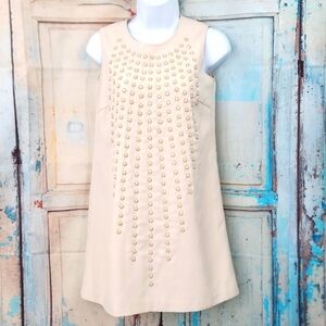 Karta Ivory Beige Beaded Cocktail Mini Dress